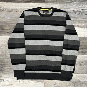 Eddie Bauer Gray Black XL Striped Wool Blend Pullover 3 Tone Crewneck Sweater